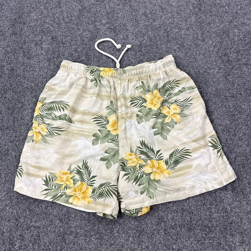 Tommy Bahama Swim Trunks Mens Large Beige Floral Hawaiian Mesh Lined Drawstring